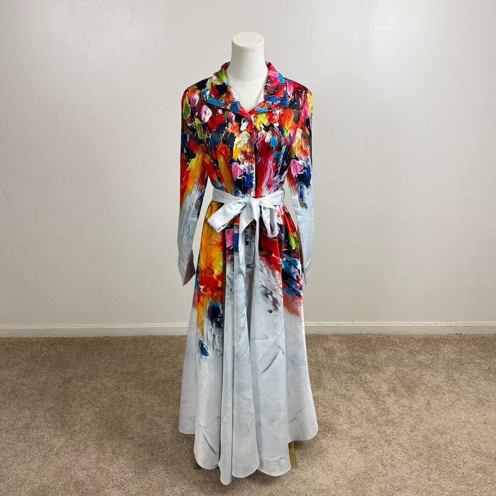 NWOT Floral Cotton Maxi Shirt Dress Long Sleeve Collared Garden Party Size M